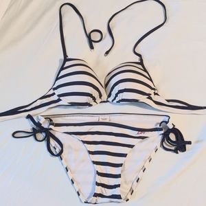 Gilly Hicks Nautical Swim Bikini Suit Size Small Top Medium Bottom